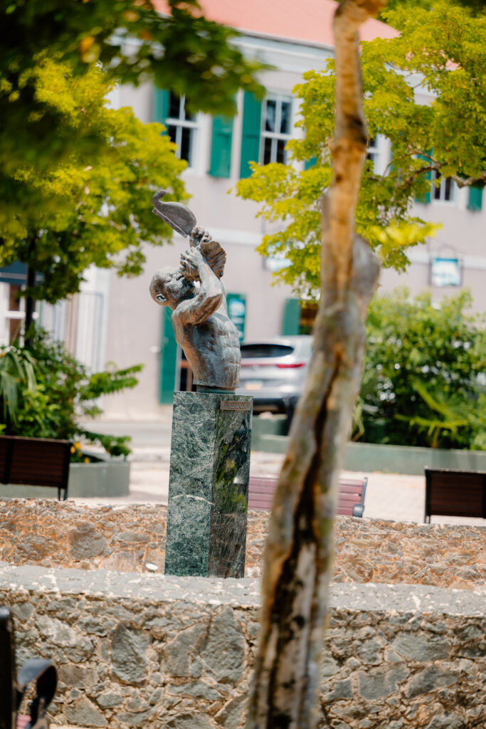 conch blower statue in emancipation gardens in charlotte amalie